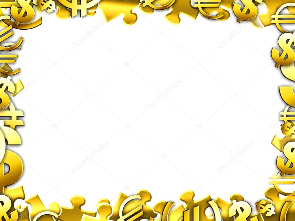 Money gold concept illustartion border frame isolated on white