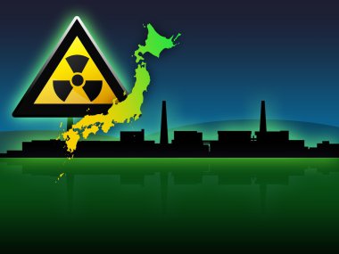 Japan map fukushima radioactivity sign illustration clipart