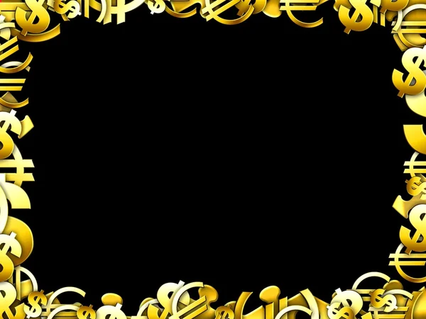 Money gold concept illustartion border frame isolated on black — Stock Photo, Image
