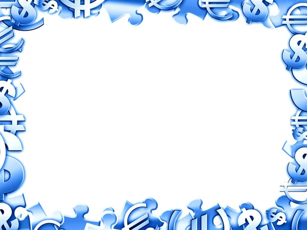 Mavi para kavramı esnaf kenarlık çerçeve üzerinde beyaz izole — Stok fotoğraf