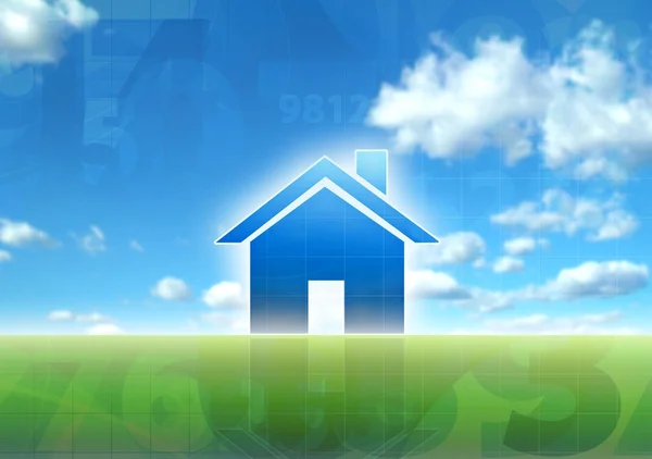 Új ház kék ég zöld fű koncepció — Stock Fotó