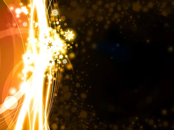 Yıldızlar ve kar taneleri ile altın xmas arka plan — Stok fotoğraf