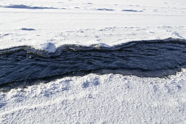 Parche descongelado rodeado por la nieve brillante. primer plano —  Fotos de Stock