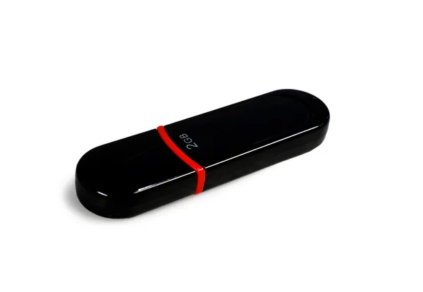 Black USB flash drive with a red stripe in the center and the wo — Stock Photo, Image