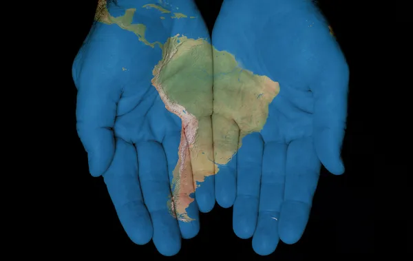 Sydamerika i våra händer — Stockfoto