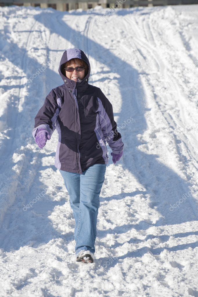 Adult Woman Out For A Winter Walk