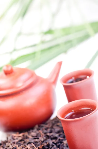 Chinese thee in klei cup close-up — Stockfoto