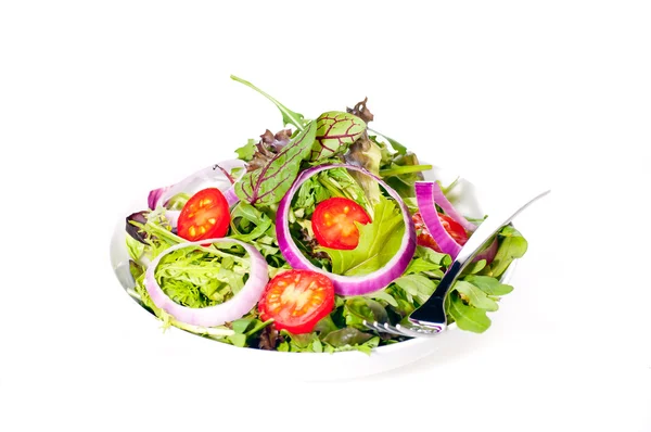 Fresh mixed salad with onions — Stock Photo, Image