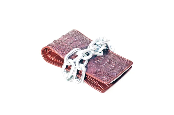 Brown wallet tide with a chain — Stock Photo, Image