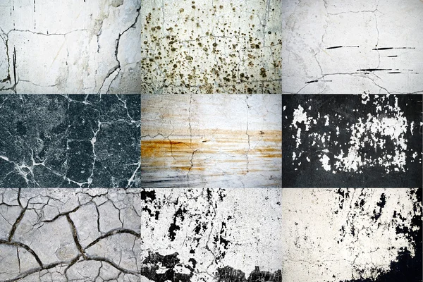 Kolekce devíti přírodní poškrábaný textury zdi pozadí — Stock fotografie
