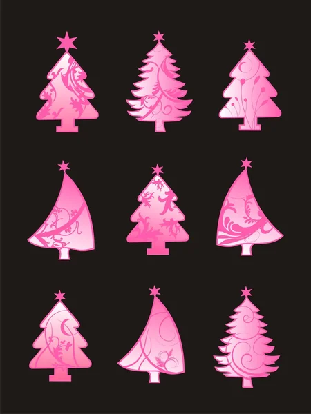 圣诞粉红树集合设置矢量 — 图库矢量图片