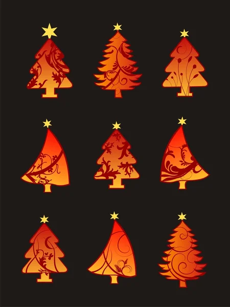 クリスマスの創造的な装飾用の木のコレクションのベクトル — ストックベクタ