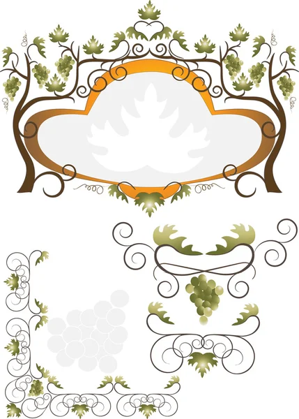 Label of grape leaves. Pattern. — Stock Vector