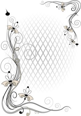 Corner twig and flower of by volume grid.Frame clipart