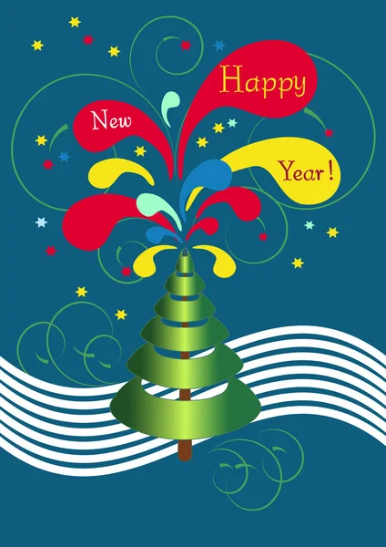 Tree.postcard καρτ ποστάλ αφηρημένη της Πρωτοχρονιάς. — Διανυσματικό Αρχείο