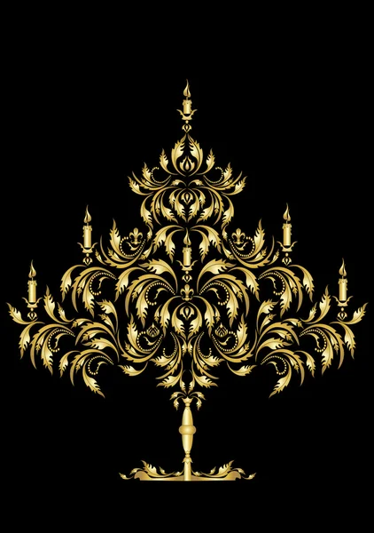 Árbol de Navidad gótico dorado sobre un fondo oscuro.Card — Vector de stock