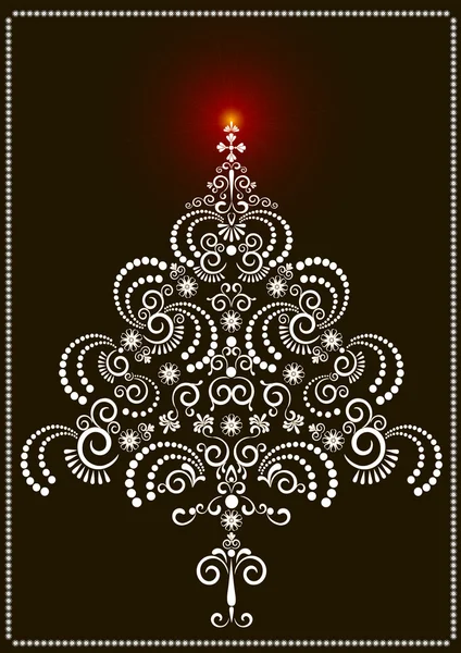 Openwork Christmas tree on a dark background.Card — Stock Vector