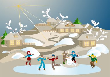 Iin the evening before Christmas.Winter games to play.Drawing. clipart