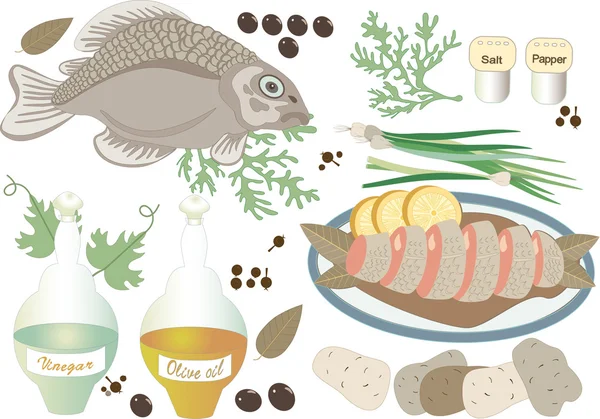 Pranzo a base di pesce.Illustrazione . — Vettoriale Stock