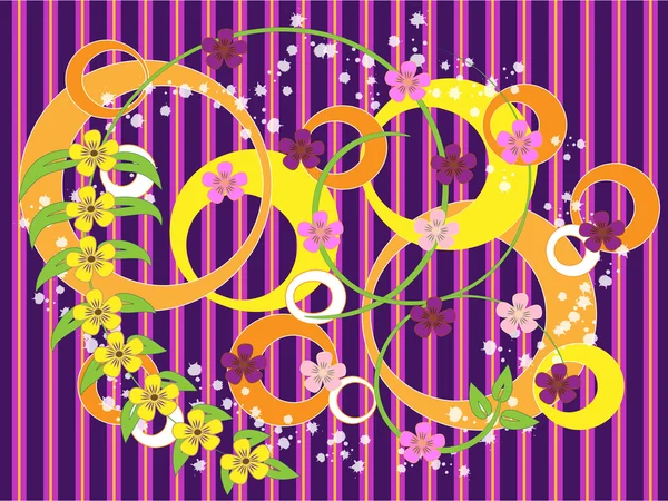 Fond violet rayé avec des fleurs.Fond . — Image vectorielle