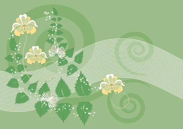 Fondo verde con flores.Ilustración — Vector de stock