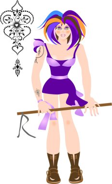 Fashionable girl with a tattoo and purple dress.Portrait. clipart