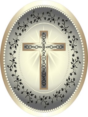 Medallion of the cross with pattern of flowers.Illustration. clipart