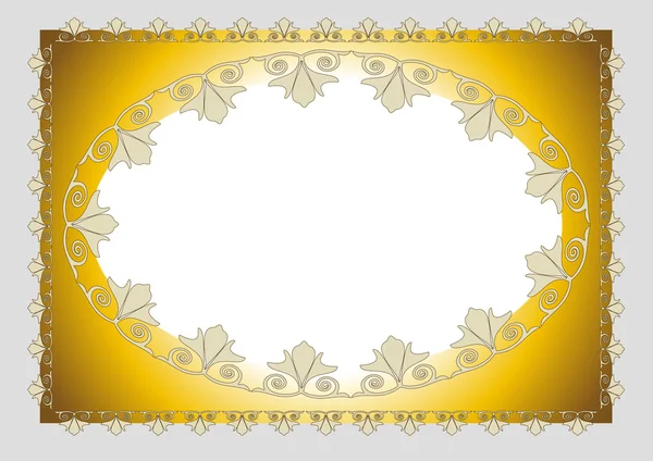 Le cadre de feuilles dorées sur le sol. Carte postale . — Image vectorielle