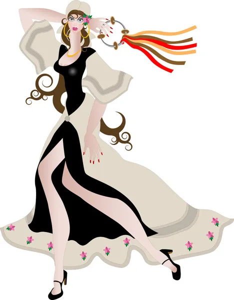 Gypsy girl in a beige dress.Portrait.Painting. — Stock Vector
