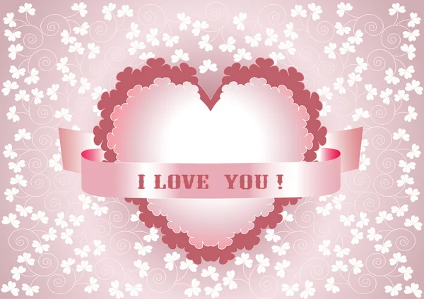 Coração rosa em um fundo com flores.Cartão postal . — Vetor de Stock
