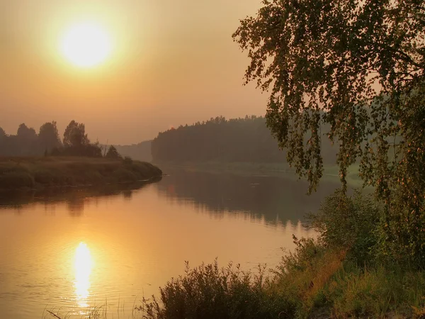 stock image Summer twilight on the river Mologa in Novgorod region.