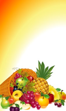 Thanksgiving card. cornucopia with lots of fruit clipart