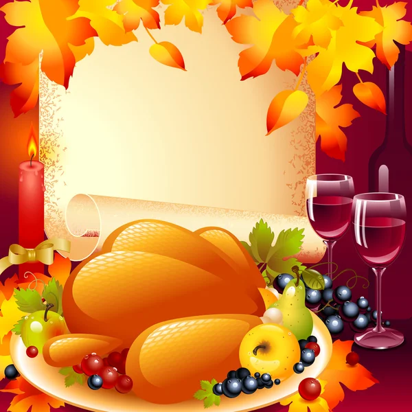 Carte de Thanksgiving. fond avec dinde — Image vectorielle
