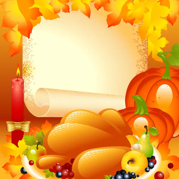 Thanksgiving kort. bakgrund med Turkiet — Stock vektor