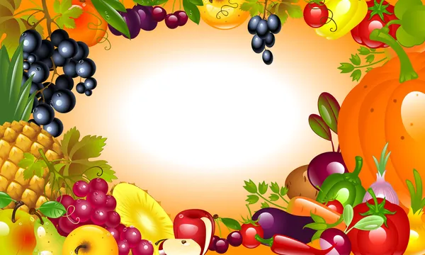Ημέρα των ευχαριστιών. λαχανικών, φρούτων φόντο. — Διανυσματικό Αρχείο