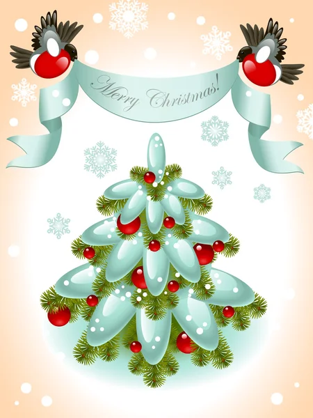 Χριστουγεννιάτικη κάρτα. χριστουγεννιάτικο δέντρο και κορδέλα — Διανυσματικό Αρχείο