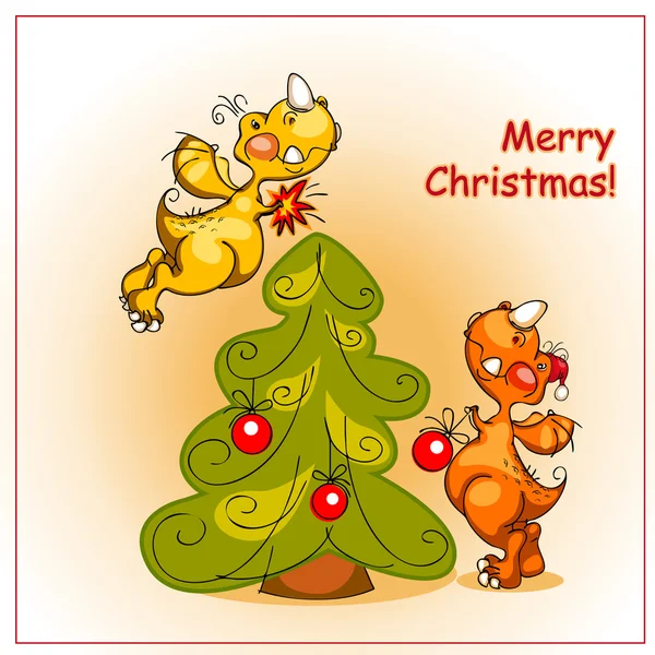 Δράκος και χριστουγεννιάτικο δέντρο — Διανυσματικό Αρχείο