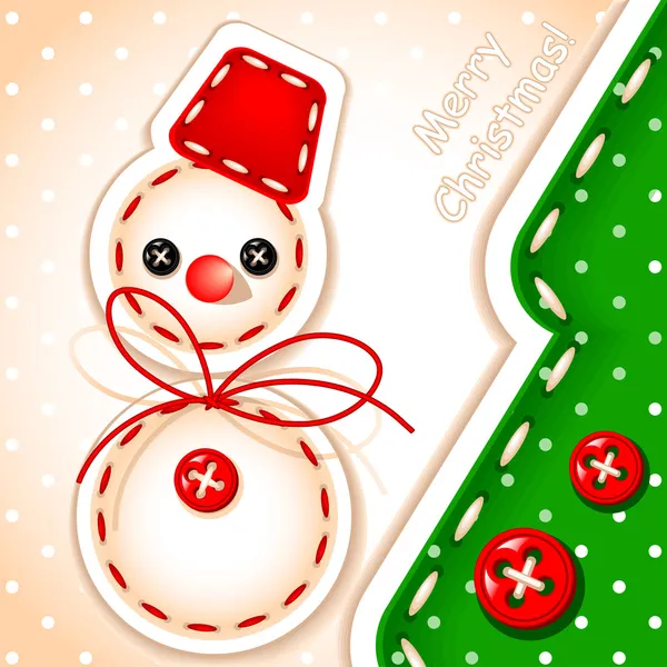 Χριστουγέννων card.sewing χιονάνθρωπος και δέντρο — Διανυσματικό Αρχείο