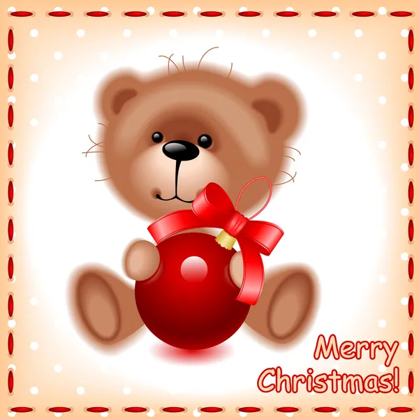 Christmas card. teddy bear with a ball — Stock Vector