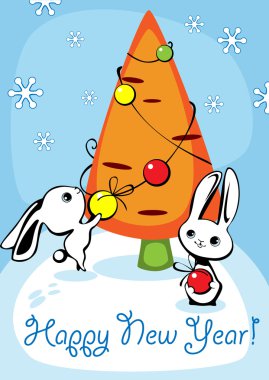 Christmas tree and hares clipart