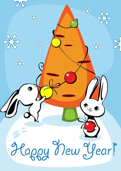 Christmas tree and hares — Stock Vector