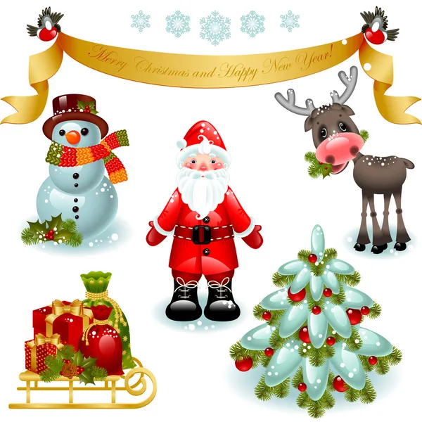 Set de Navidad. Santa y árbol de Navidad — Archivo Imágenes Vectoriales