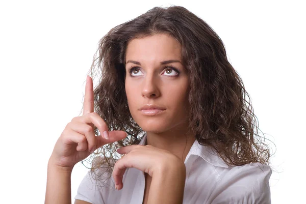 Portrait of a young business woman pointing — Stock Photo, Image