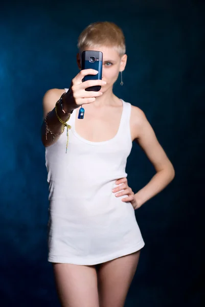 Girl photographing on phone — Stock Photo, Image