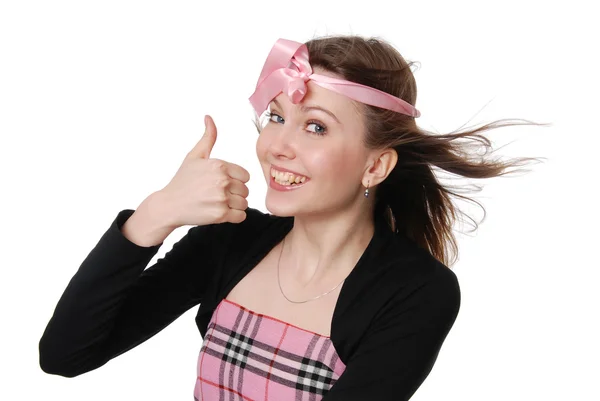 Portrait of an attractive young female with thumbs up — Stock Photo, Image