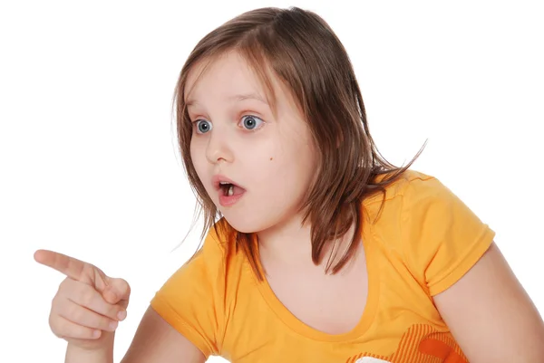 Das kleine Mädchen zeigt mit dem Finger — Stockfoto