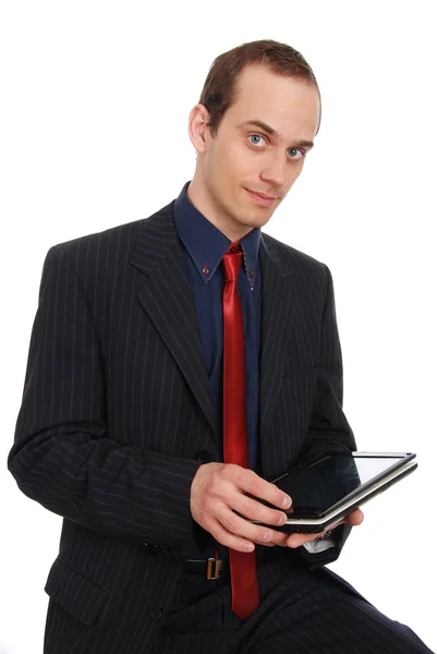 Przedsiębiorczy młodzieniec z laptopem — Zdjęcie stockowe
