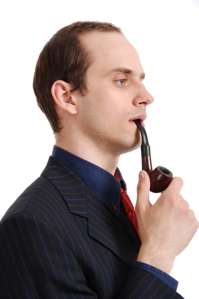 Studio photo of young attractive man with tube — Stock Photo, Image