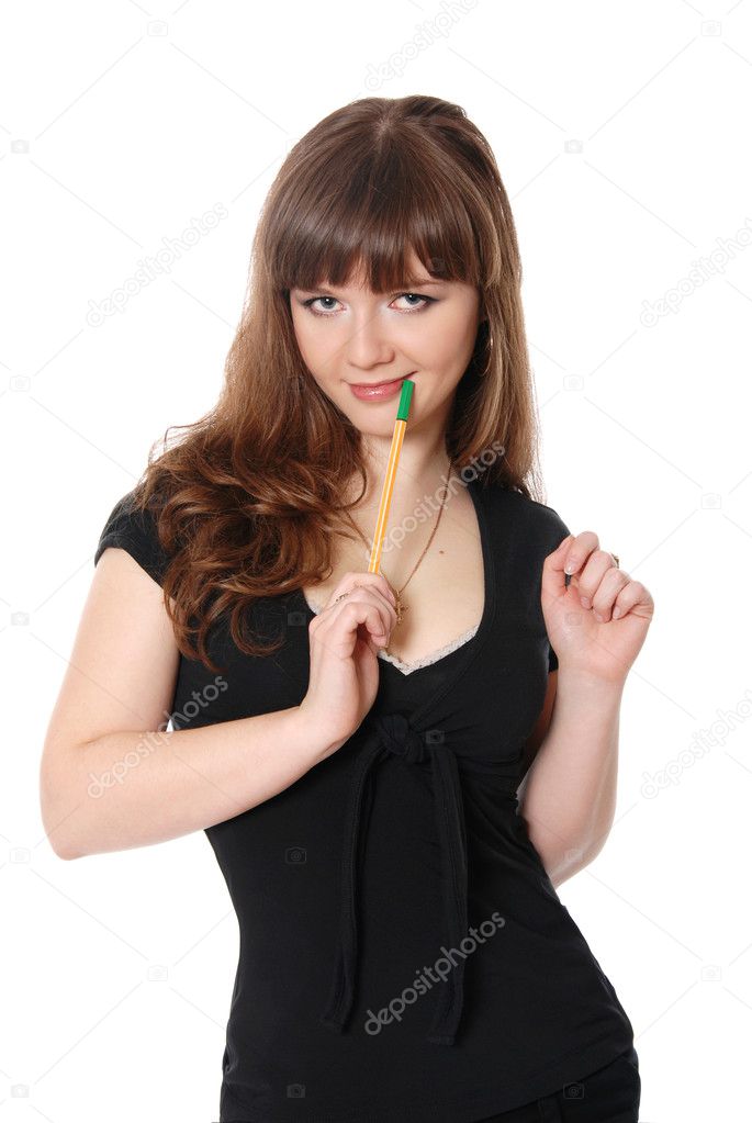 Attractive businesswoman with a pen