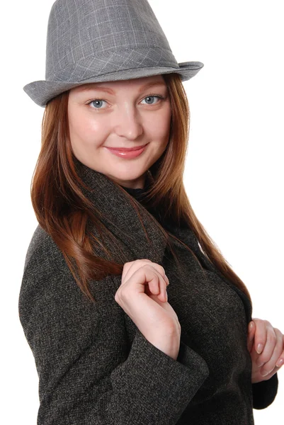美丽的年轻女孩在一顶帽子 — 图库照片